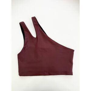 Peloton Womens Burgundy Show Up Side to Side One Shoulder Crop Bra Size Small